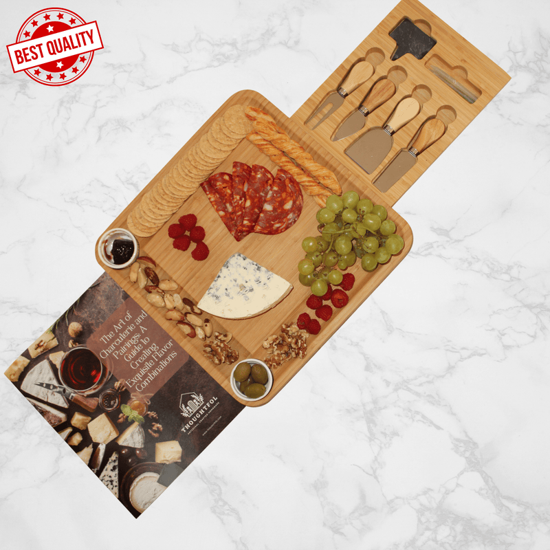 Thoughtfol Charcuterie Sets Thoughtfol Compact Bamboo Cheese Board Set | Charcuterie and Pairing Guide | Large Wooden Board | Unique Housewarming Gift | Perfect for Appetizers, Cheese Platters, Meat and Cheese Trays | Wood Serving Board | The Ultimate Gift for Food Enthusiasts!